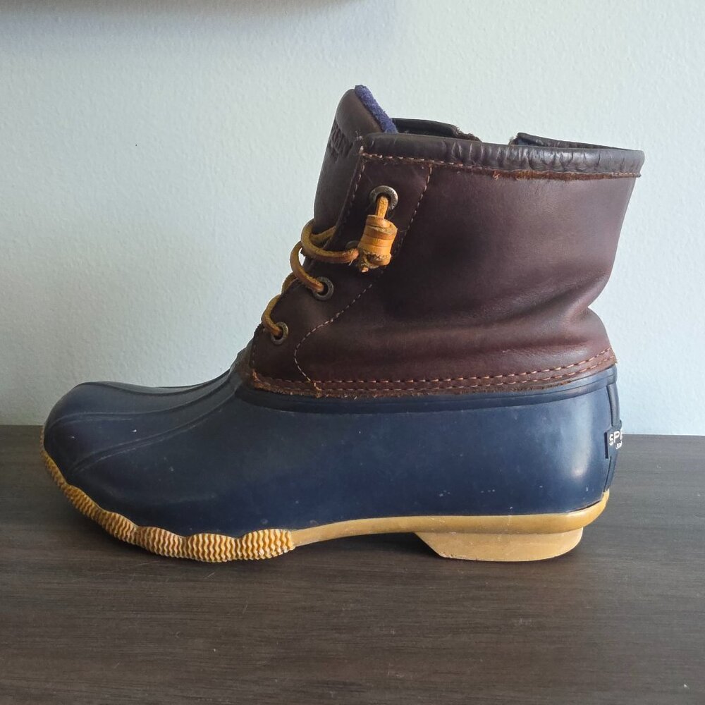 Womens Sperry Top Sider Navy Brown Saltwater Duck Boots Size 7